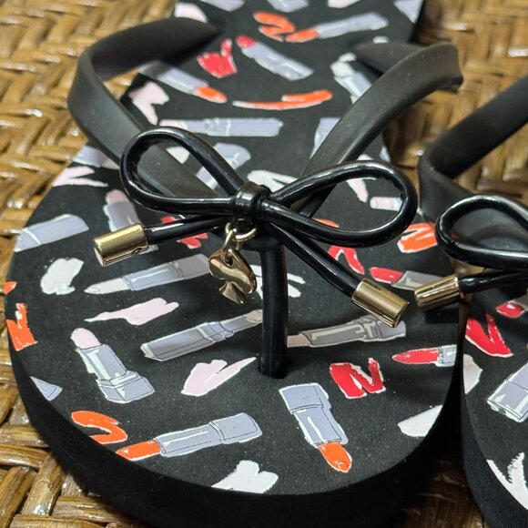 Kate Spade New York Womens Lipstick Print Flip Flops With Bow Accent Size 9/10 - Picture 3 of 7